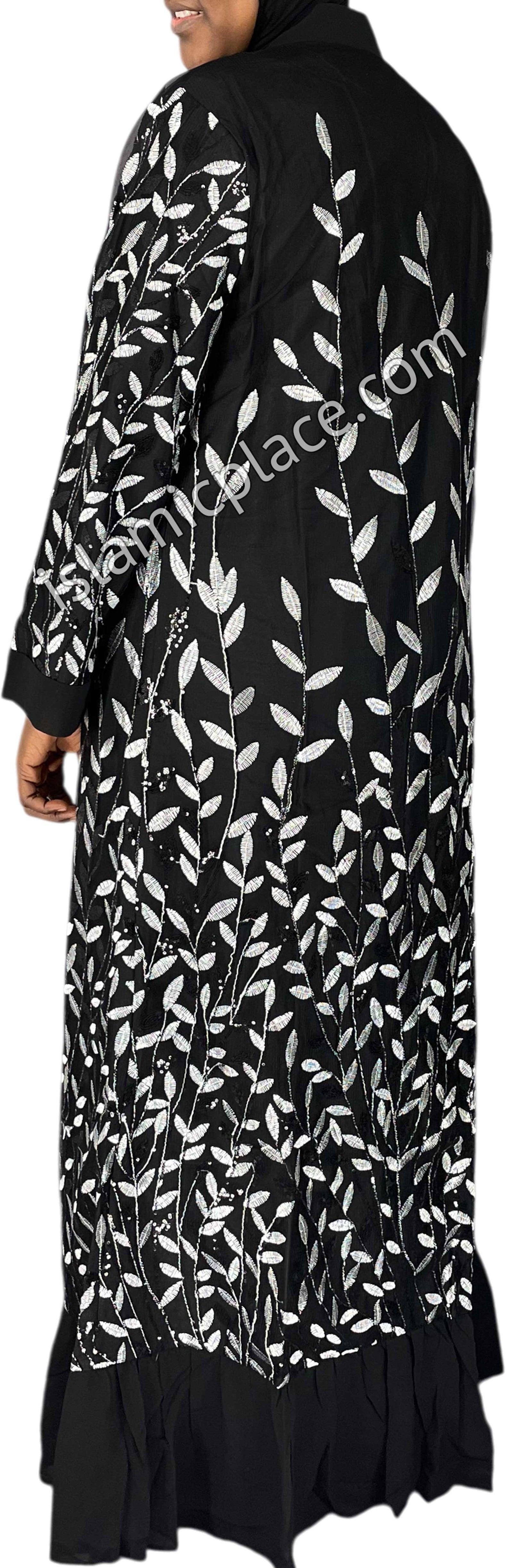 FINAL SALE: Black - Jenna Style Leaf Sequins Duster Cardigan with Ruffles
