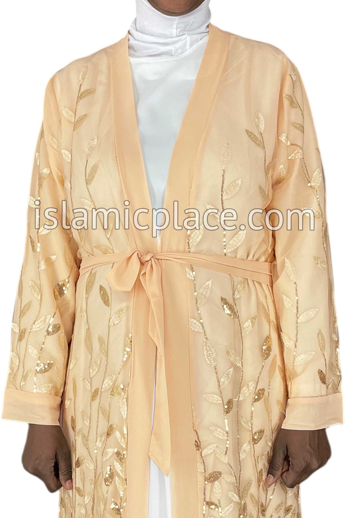 FINAL SALE: Chai - Jenna Style Leaf Sequins Duster Cardigan with Ruffles