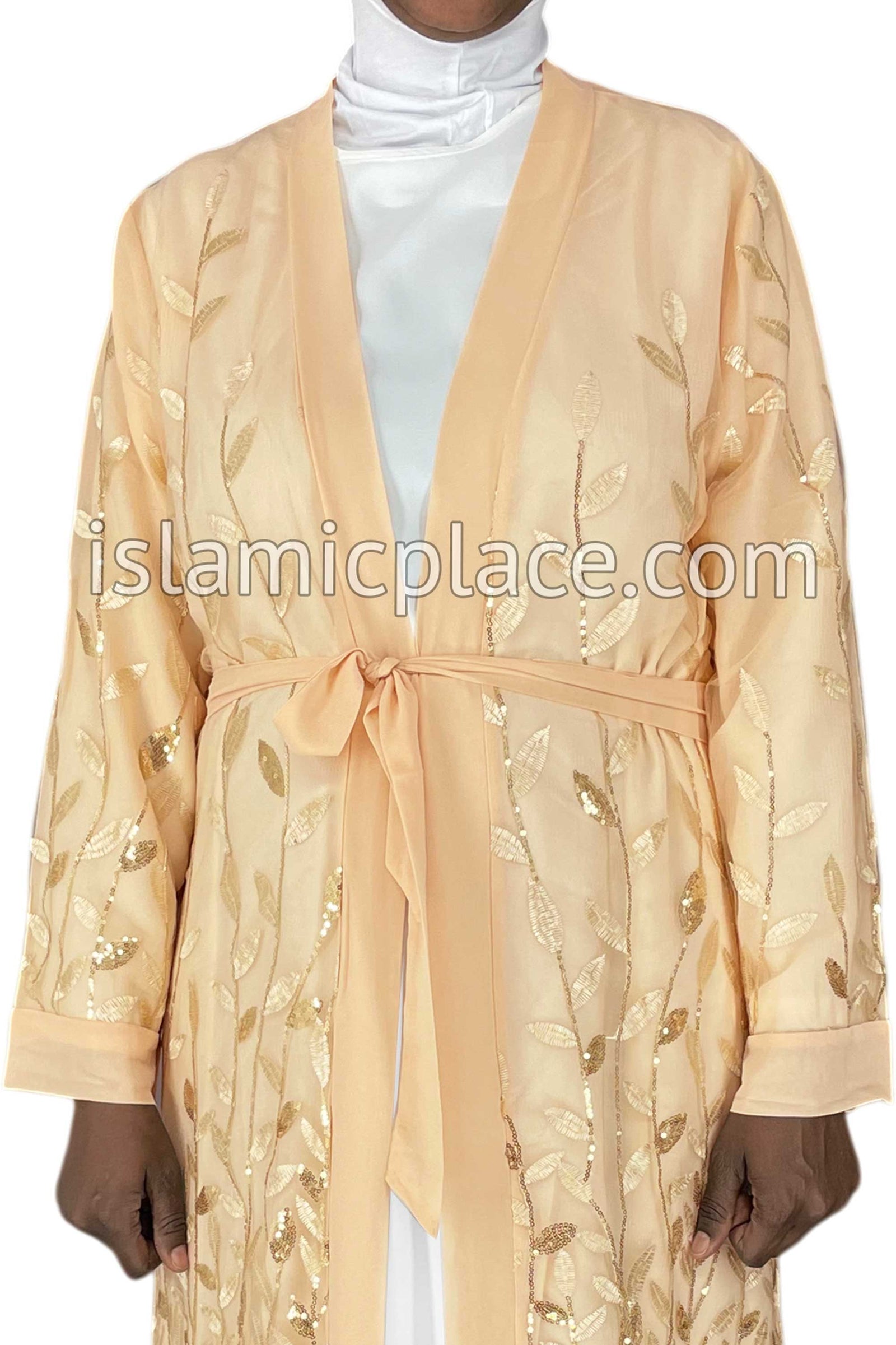 FINAL SALE: Chai - Jenna Style Leaf Sequins Duster Cardigan with Ruffles