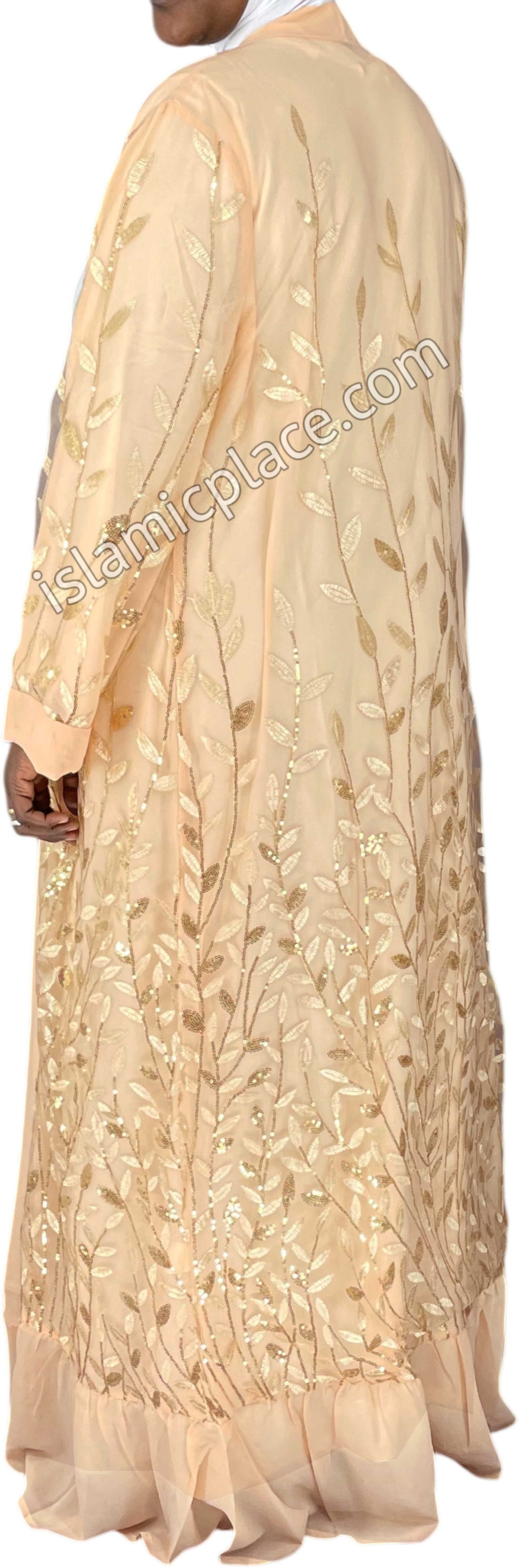 FINAL SALE: Chai - Jenna Style Leaf Sequins Duster Cardigan with Ruffles