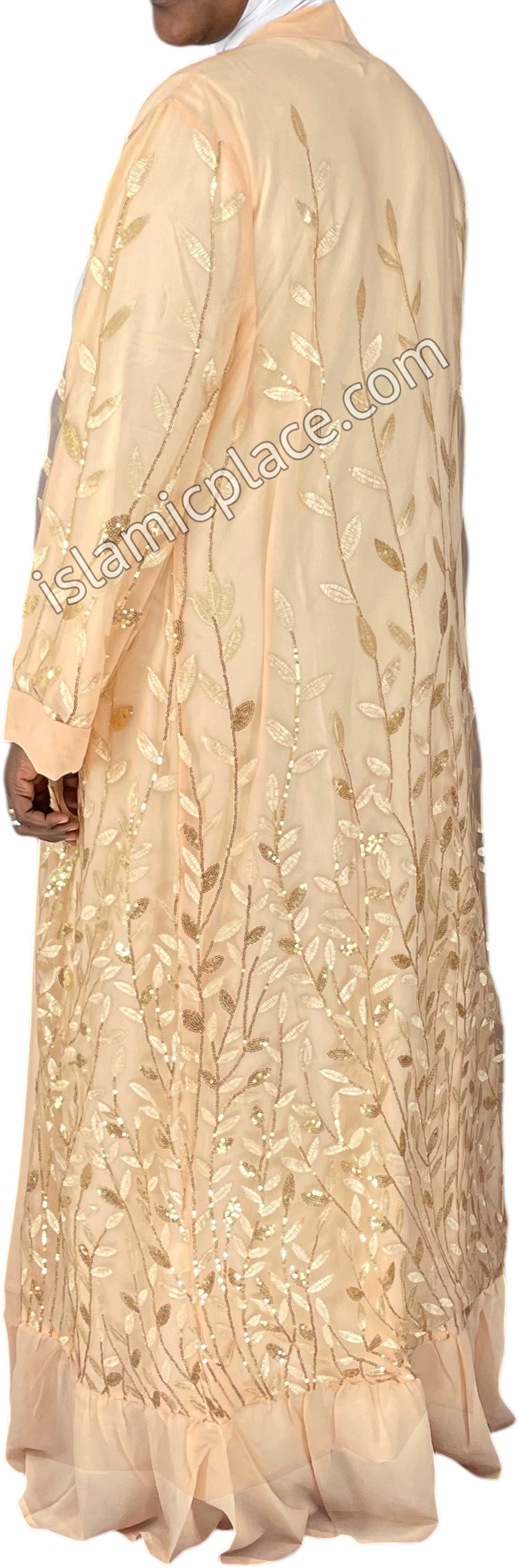 FINAL SALE: Chai - Jenna Style Leaf Sequins Duster Cardigan with Ruffles