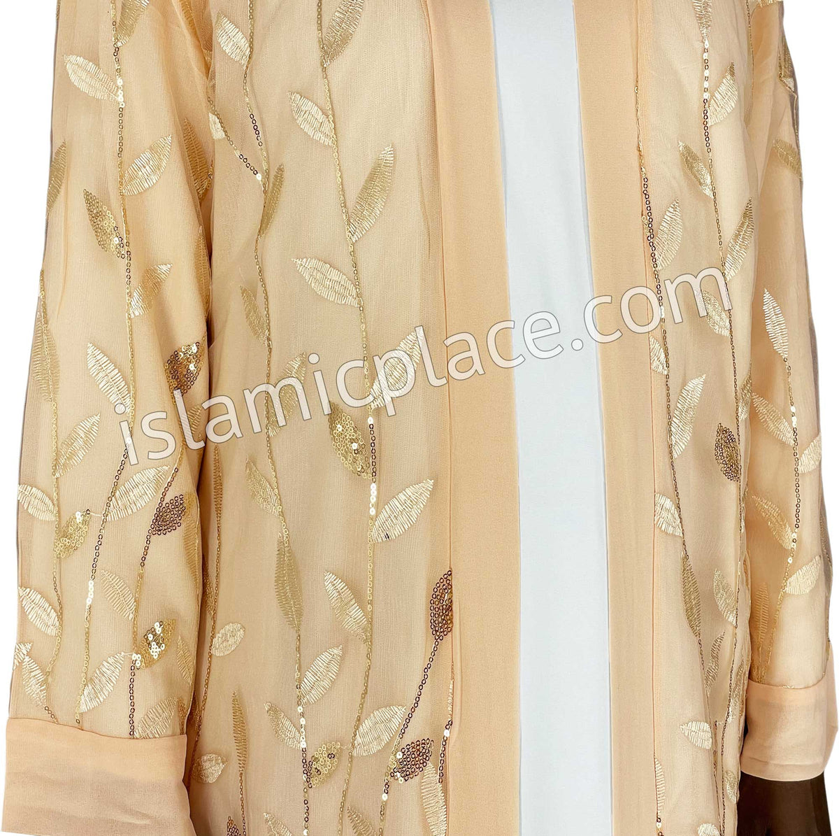 FINAL SALE: Chai - Jenna Style Leaf Sequins Duster Cardigan with Ruffles