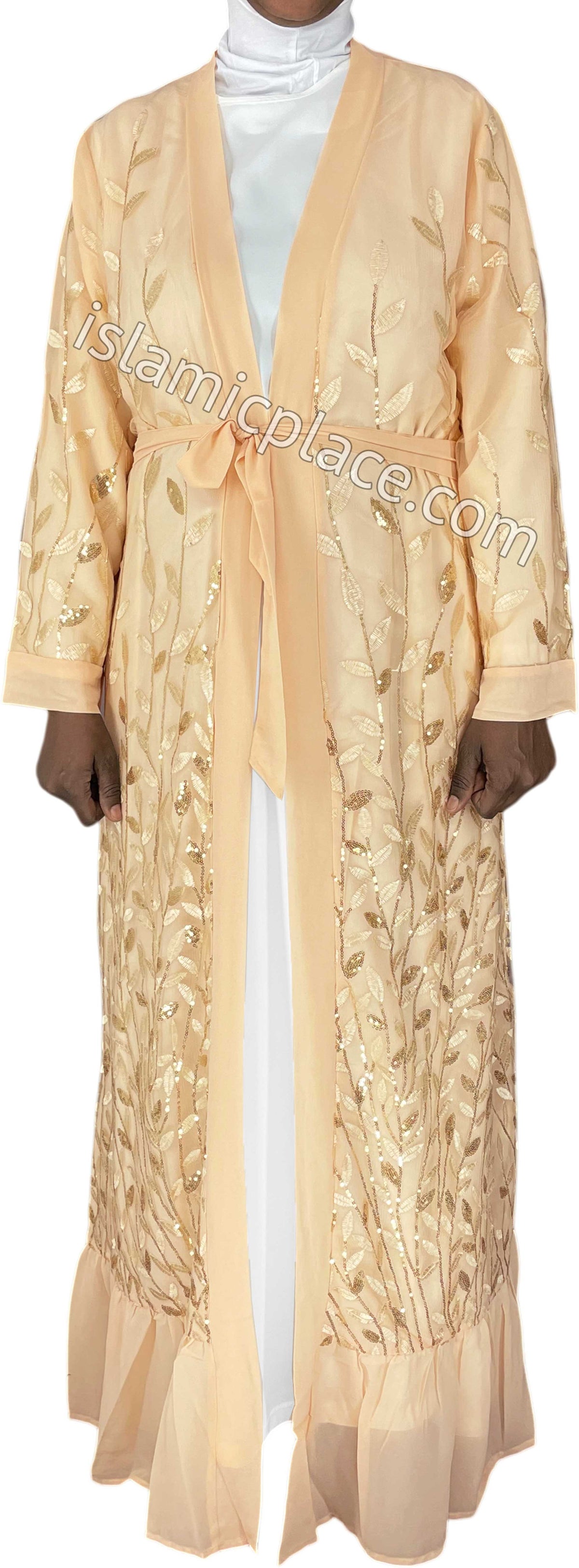 FINAL SALE: Chai - Jenna Style Leaf Sequins Duster Cardigan with Ruffles
