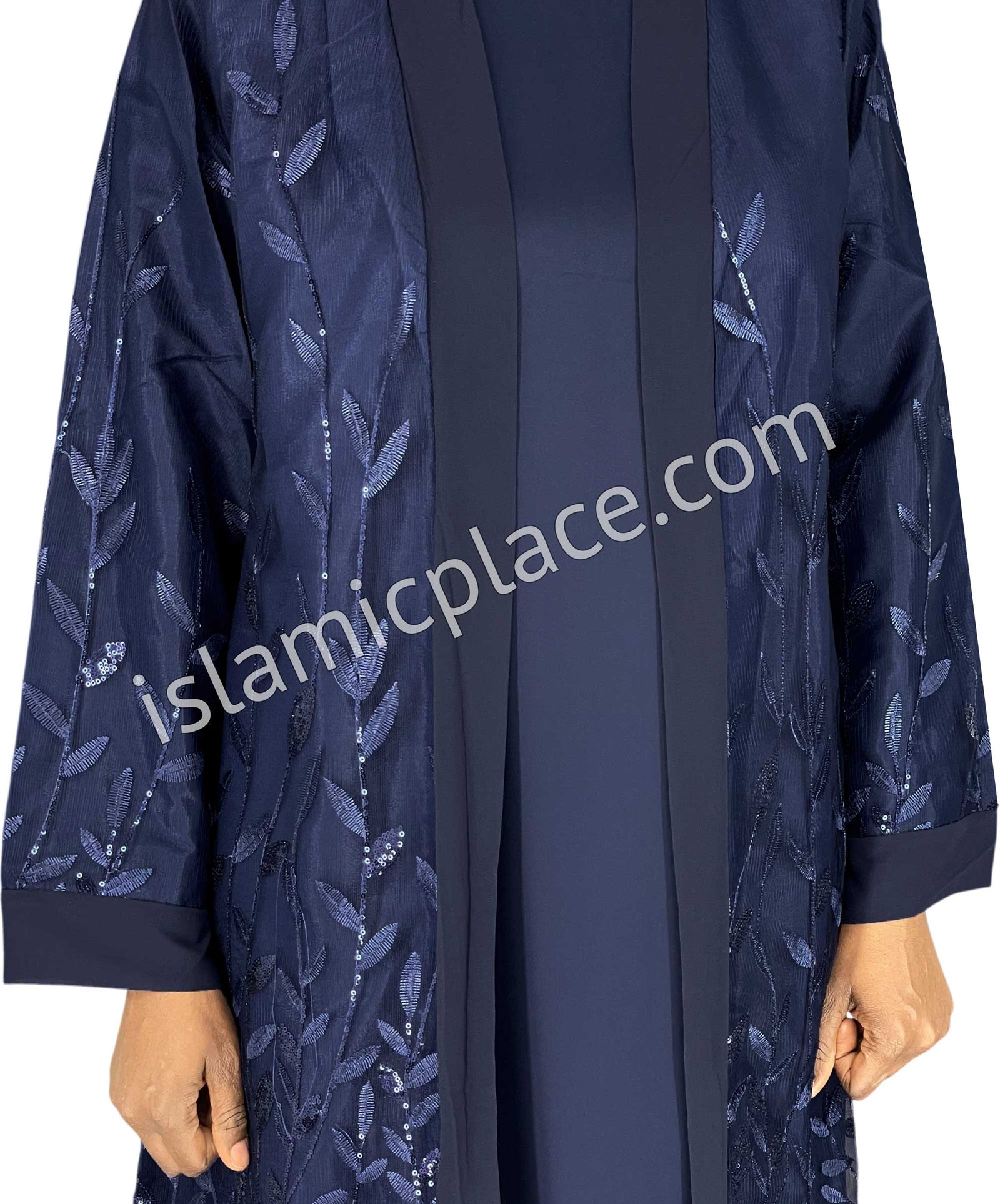FINAL SALE: Navy Blue - Jenna Style Leaf Sequins Duster Cardigan with Ruffles