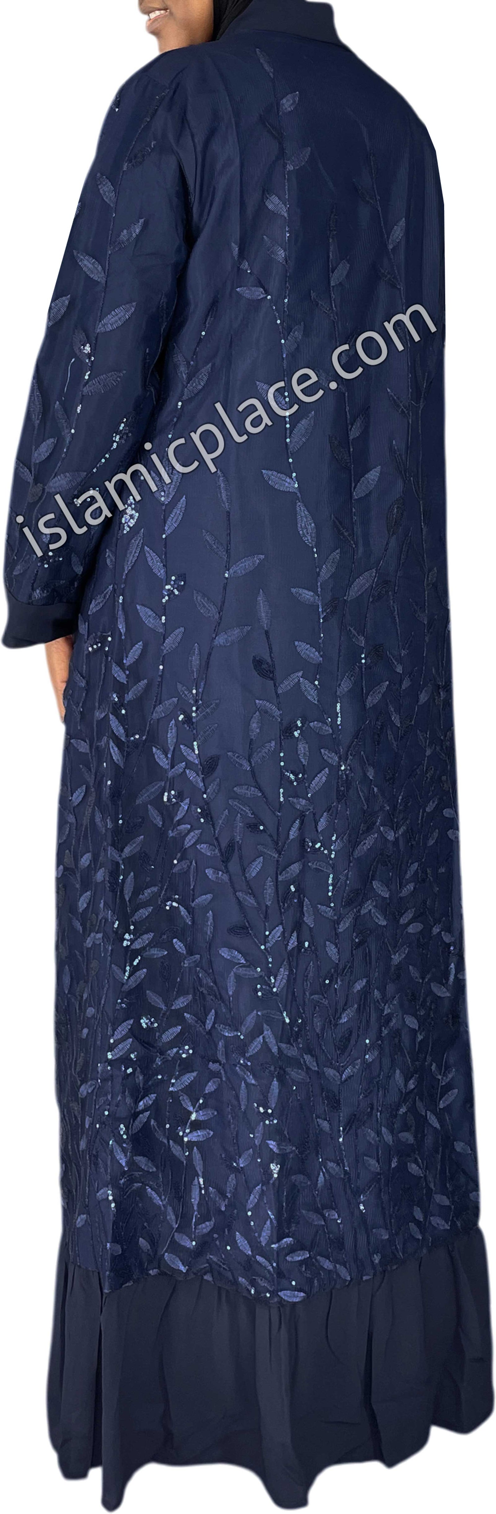 FINAL SALE: Navy Blue - Jenna Style Leaf Sequins Duster Cardigan with Ruffles