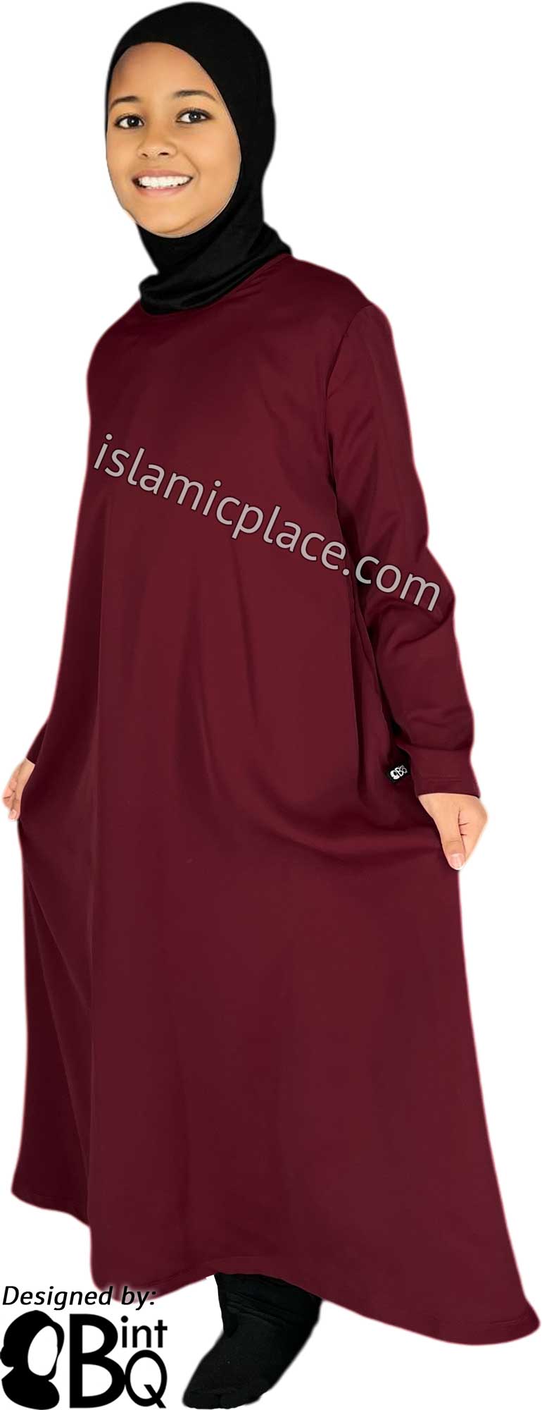Burgundy - Girl's Basics Plain Abaya by BintQ