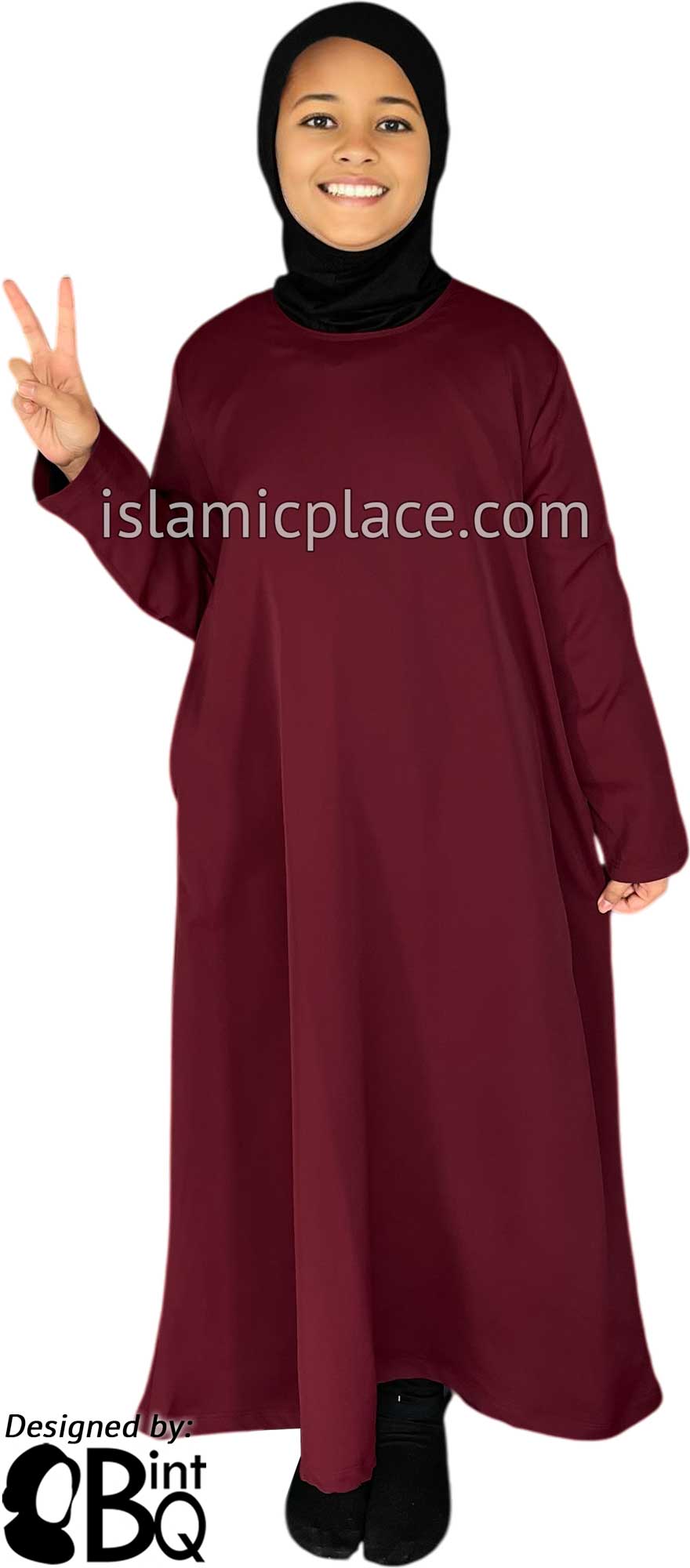 Burgundy - Girl's Basics Plain Abaya by BintQ