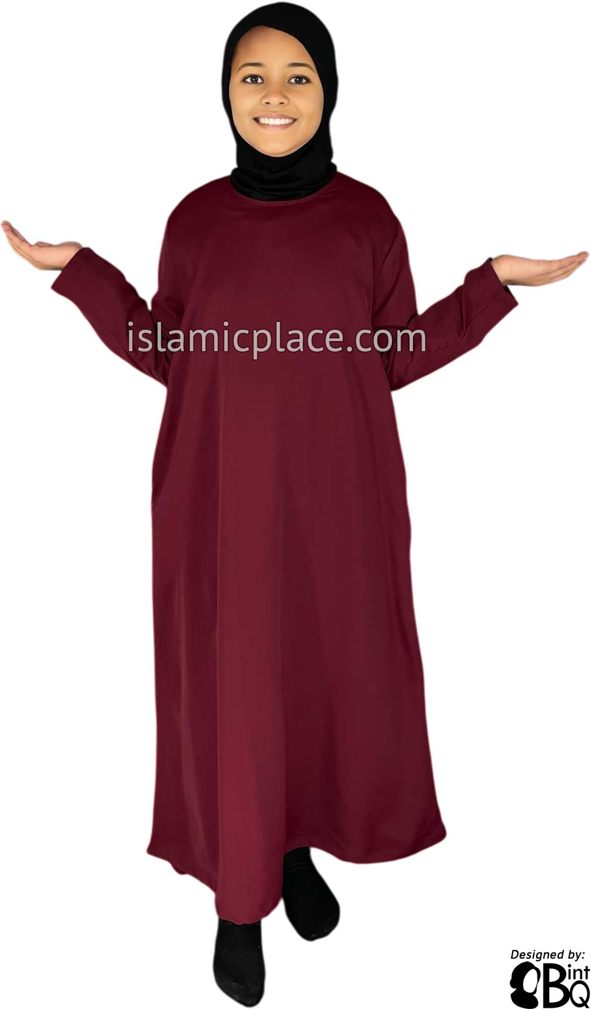 Burgundy - Girl's Basics Plain Abaya by BintQ