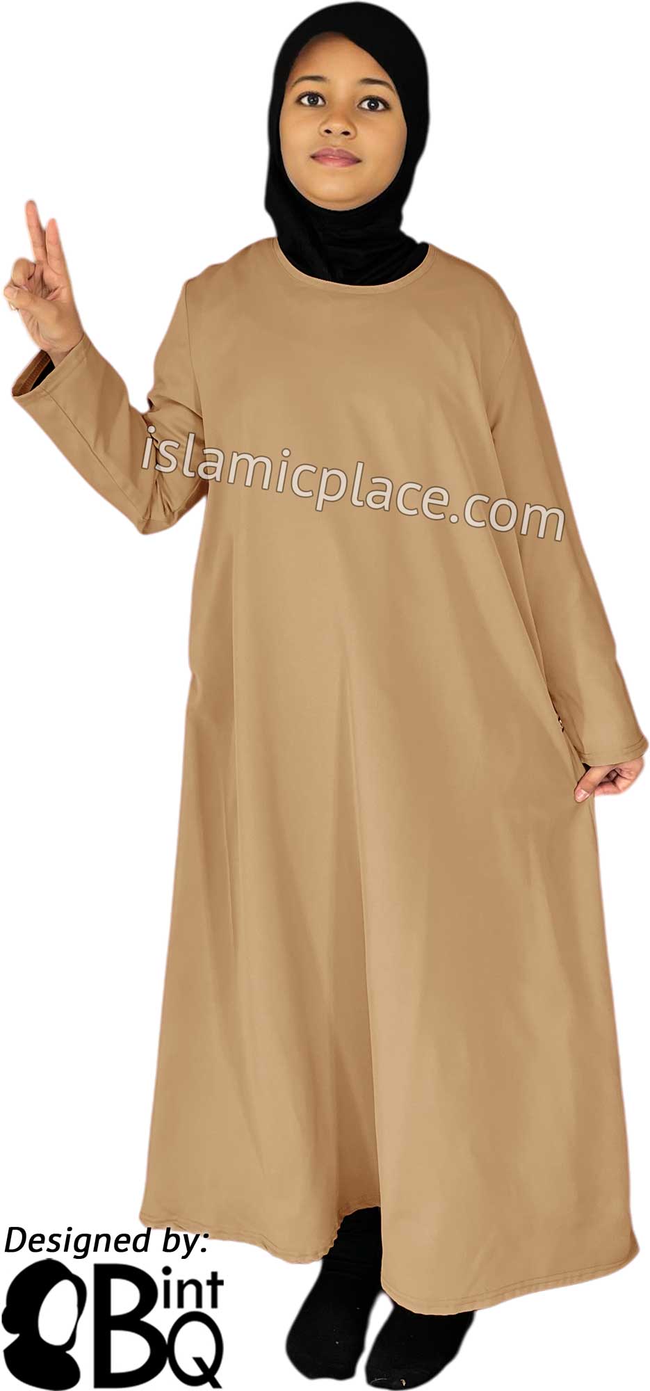 Khaki - Girl's Basics Plain Abaya by BintQ