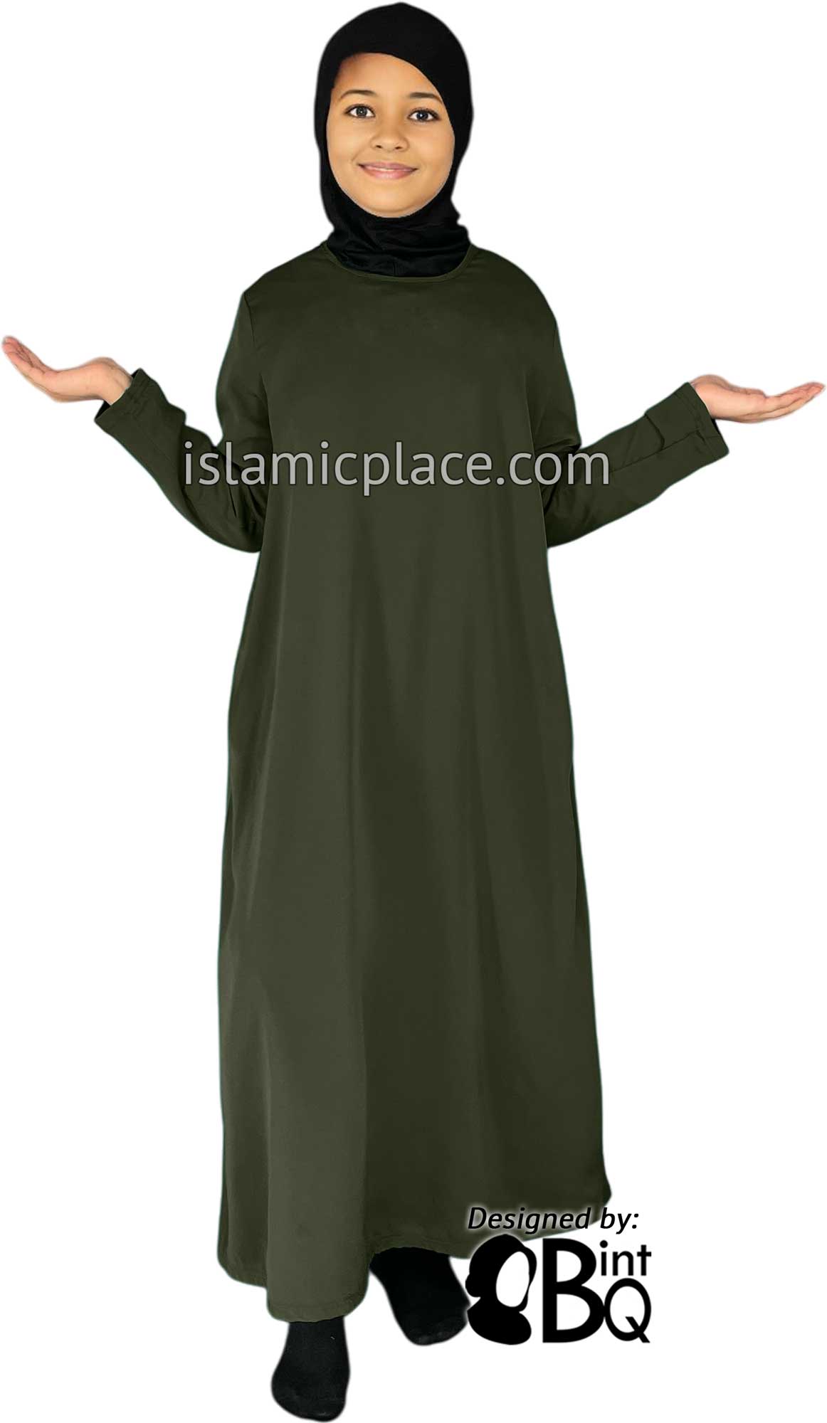 Olive Green - Girl's Basics Plain Abaya by BintQ