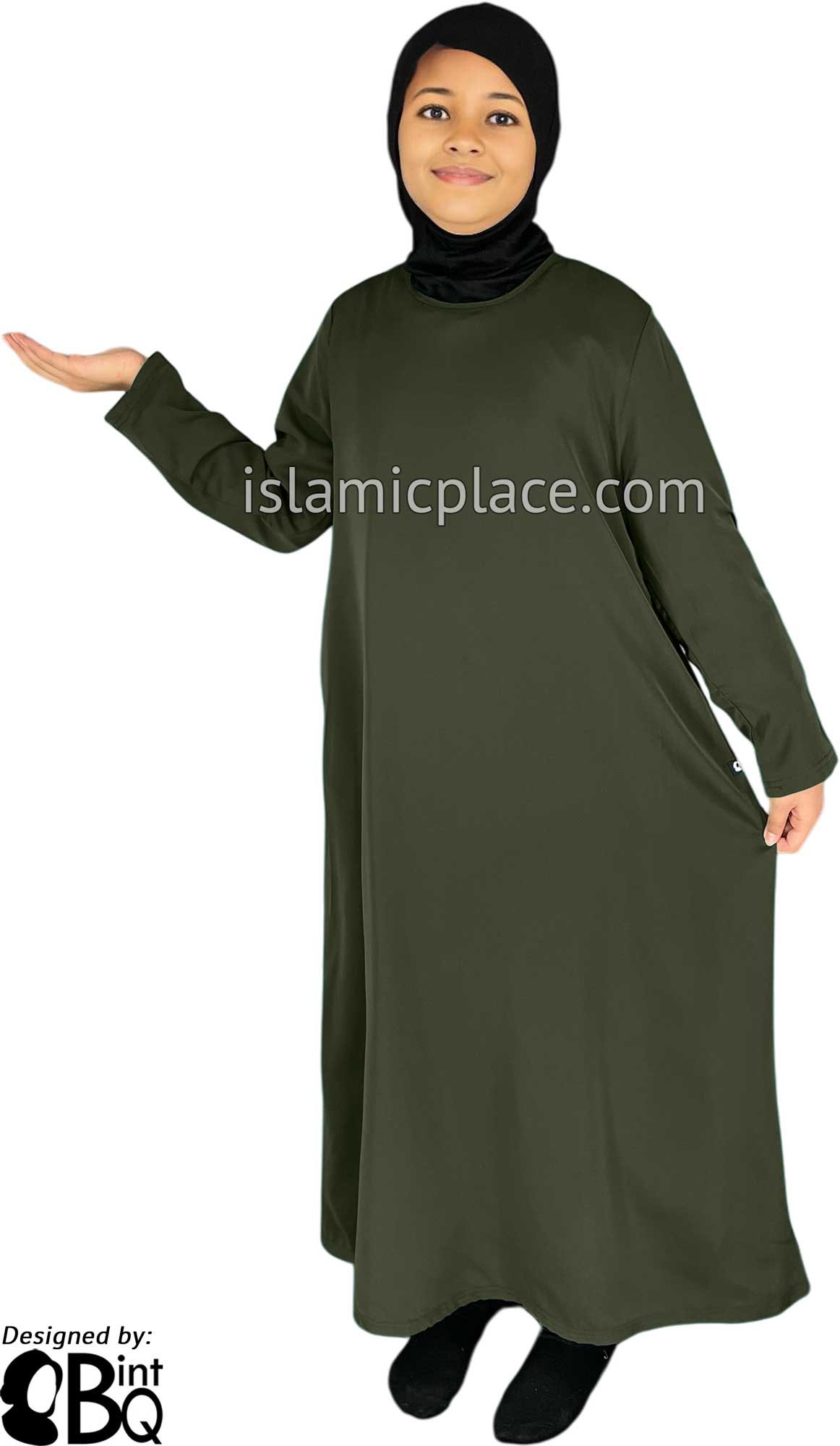 Olive Green - Girl's Basics Plain Abaya by BintQ