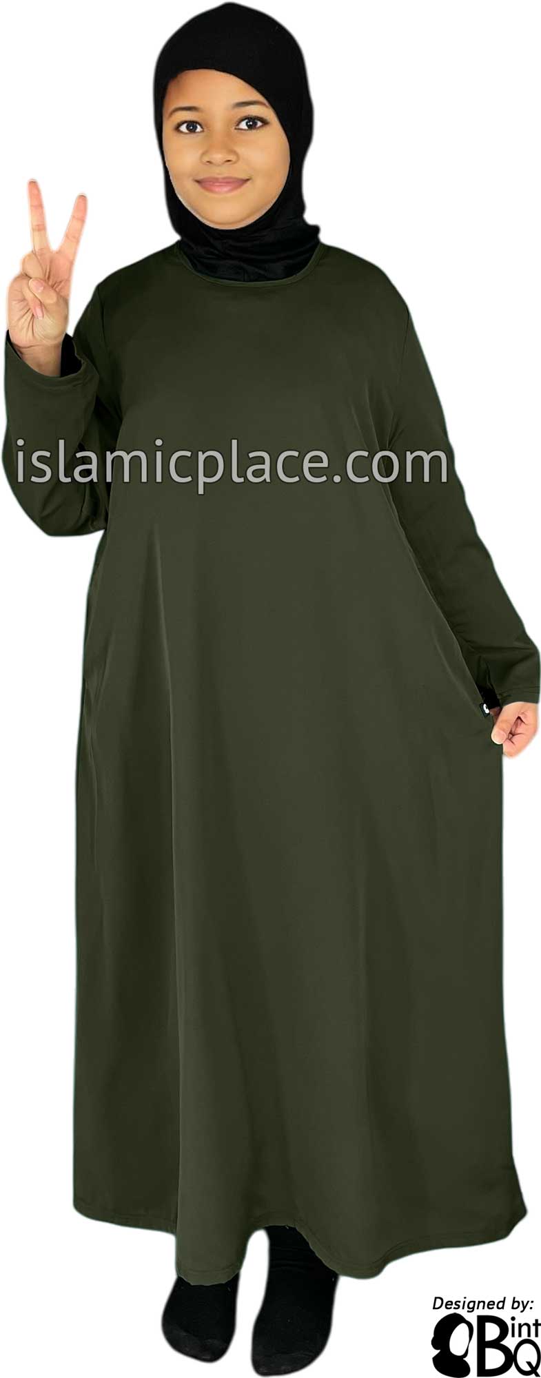 Olive Green - Girl's Basics Plain Abaya by BintQ