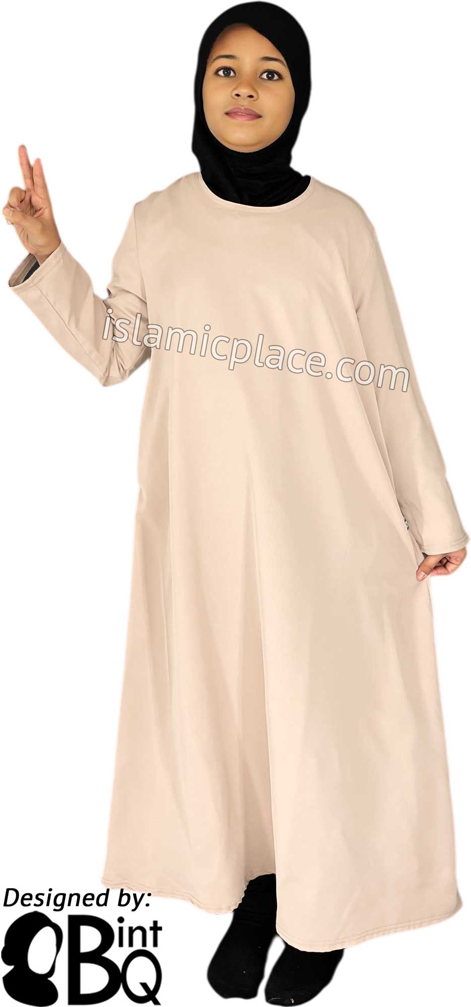 Warm Ivory - Girl's Basics Plain Abaya by BintQ