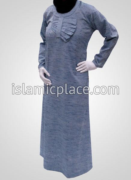 Sky Blue and Navy Tweed Abaya with Applique - BQ127