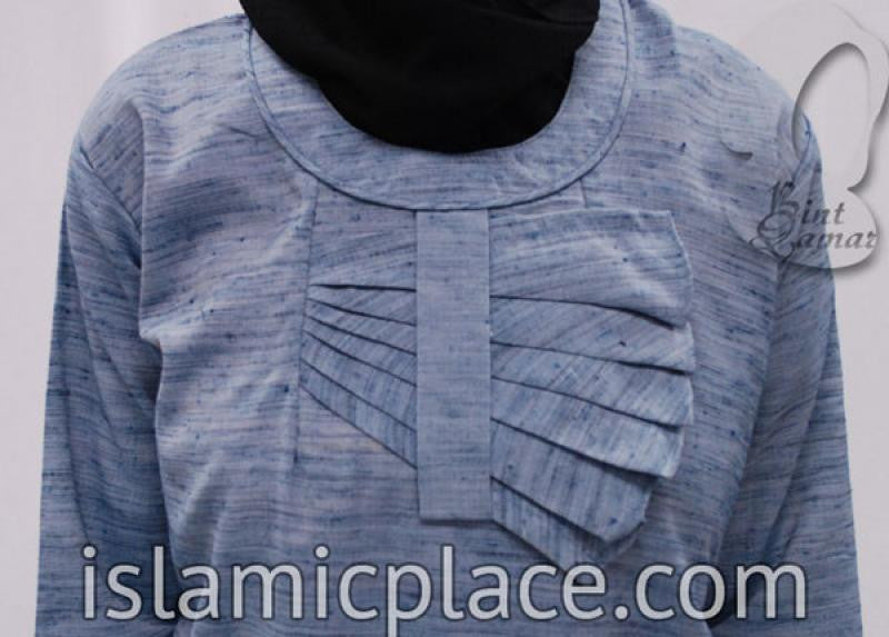 Close up of Sky Blue and Navy Tweed Abaya with Applique - BQ127