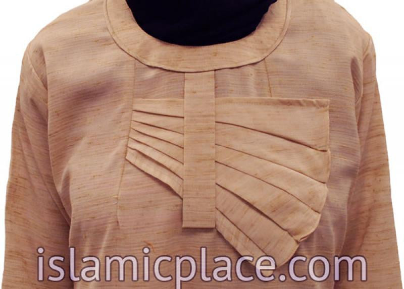 Close up of Tea Pink Tweed Abaya with Applique - BQ127