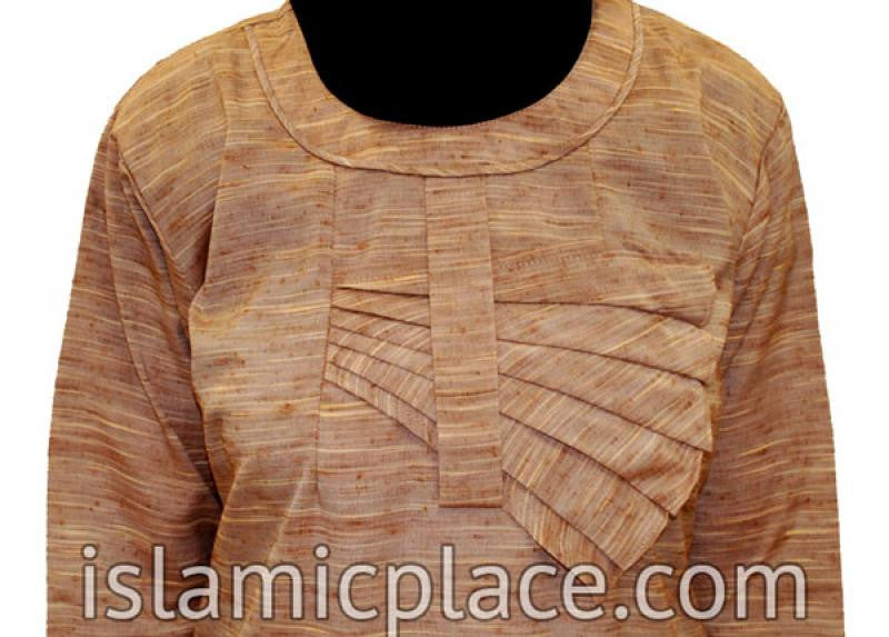 Close up of Muted Rust Tweed Abaya with Applique - BQ127