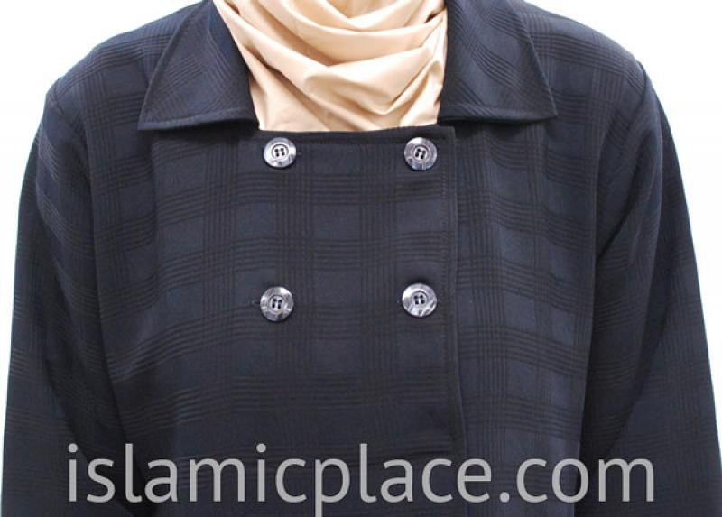 Close up of Navy Blue Four-Button Abaya - BQ146