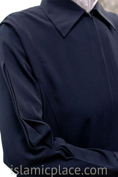 Close up Navy Blue Chic Collar Abaya with Pleating - BQS6
