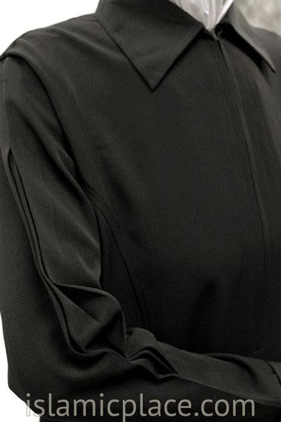 Close up Black Chic Collar Abaya with Pleating - BQS6