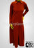 Red Rust Chic Collar Abaya with Pleating - BQS6