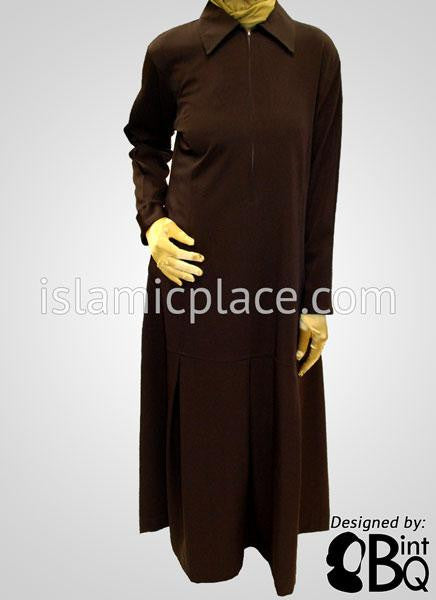 Dark Chocolate Chic Collar Abaya with Pleating - BQS6