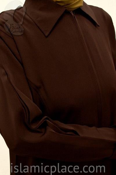 Close up Dark Chocolate Chic Collar Abaya with Pleating - BQS6