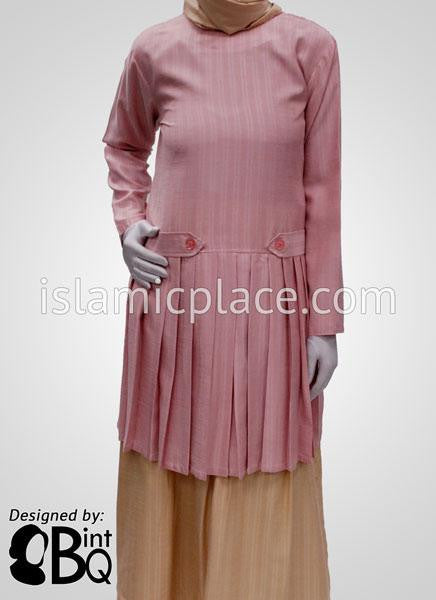Pleated Rose Pink Striped Kameez - BQ128