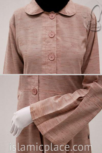 Close up Tea Pink Tweed Pleated Coat with Round Collar - BQ141