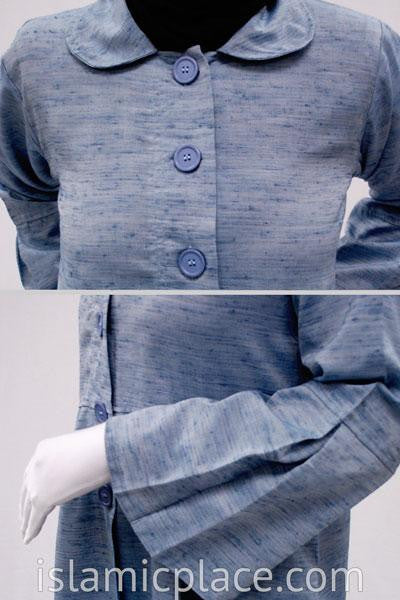 Close up Sky Blue and Navy Tweed Pleated Coat with Round Collar - BQ141