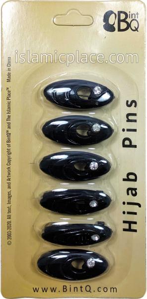 Black - Spiral Khimar Hijab Pin Pack with Rhinestones (Pack of 6 Pins)