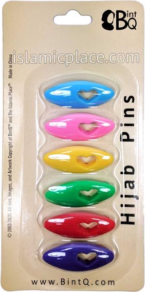 Vibrant Multi-colored Heart Khimar Hijab Pin Pack (Pack of 6 Pins)