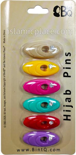 Soft Pastel Multi-colored Spiral Khimar Hijab Pin Pack with Rhinestones (Pack of 6 Pins)