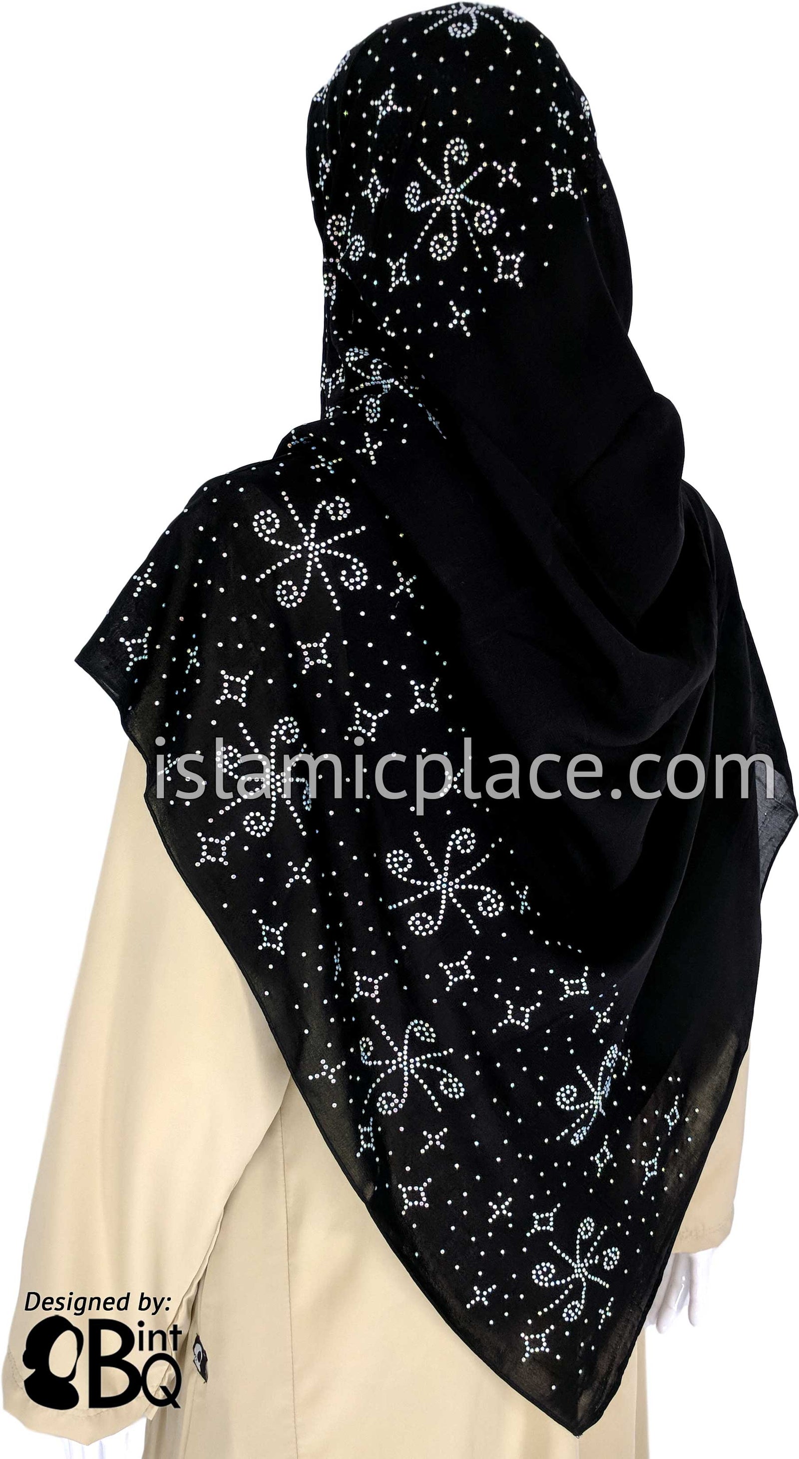 Silver Pinwheels Long Rectangle Shayla Hijab with Stones 32"x72"