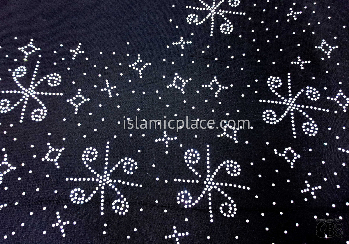 Silver Pinwheels Long Rectangle Shayla Hijab with Stones 32"x72"