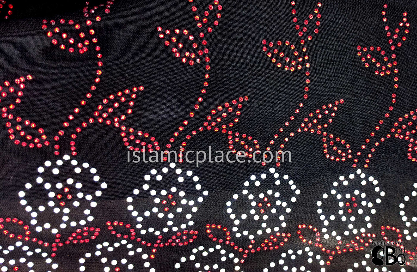 Silver Daisy on Red Stems Long Rectangle Shayla Hijab with Stones 32"x72"