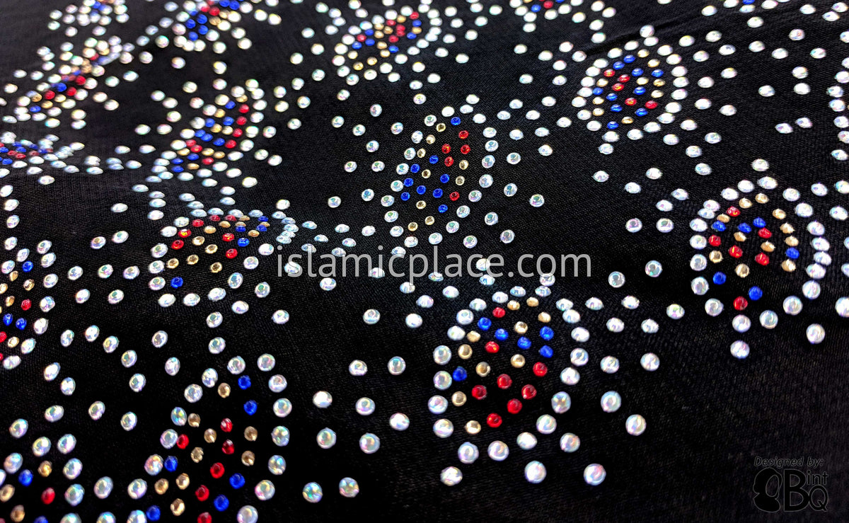 Multi-color Pebbles on Silver Waves Long Rectangle Shayla Hijab with Stones 32"x72"