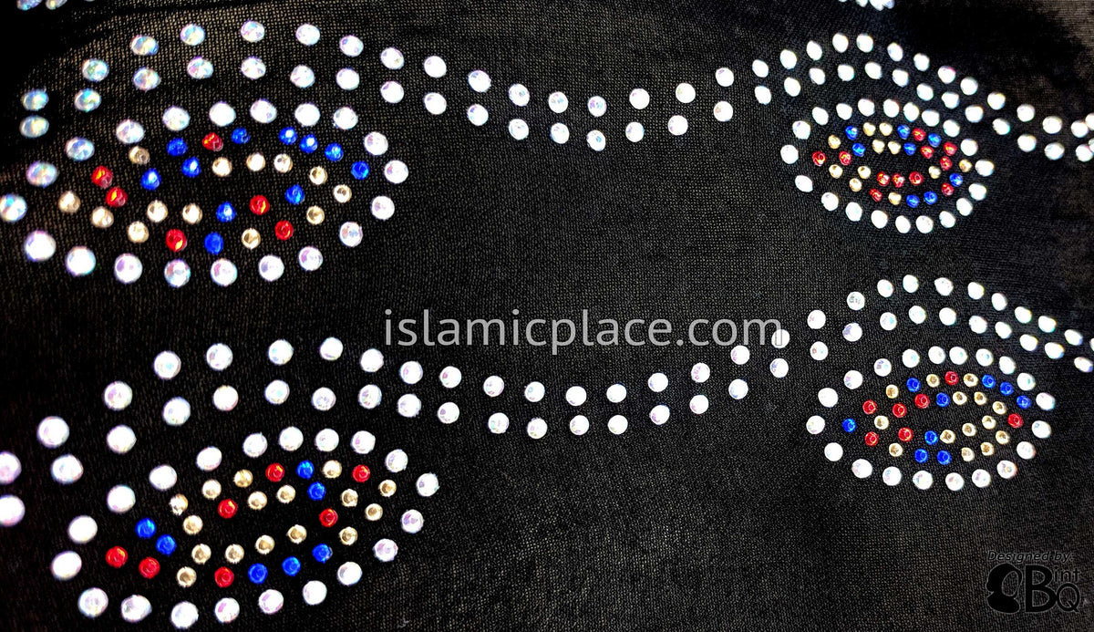 Multi-color Pebbles on Silver Waves Long Rectangle Shayla Hijab with Stones 32"x72"