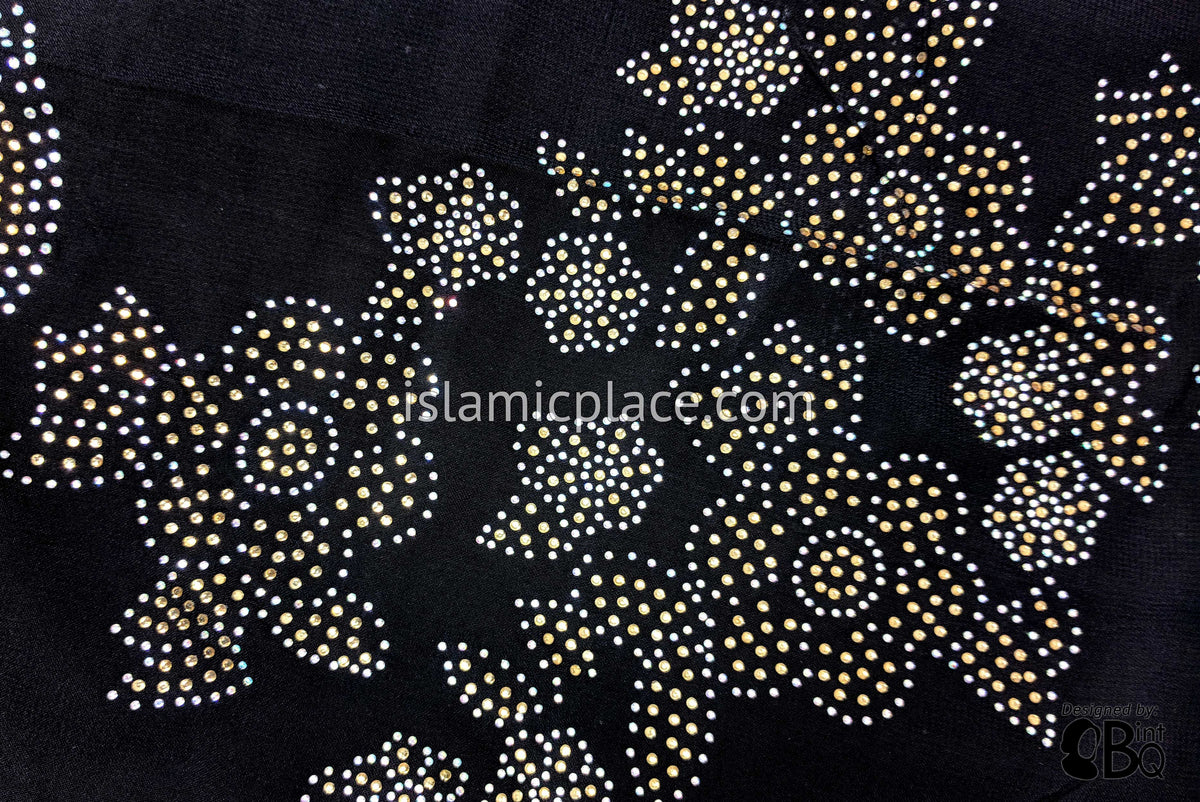 Gold & Silver Motif Long Rectangle Shayla Hijab with Stones 32"x72"