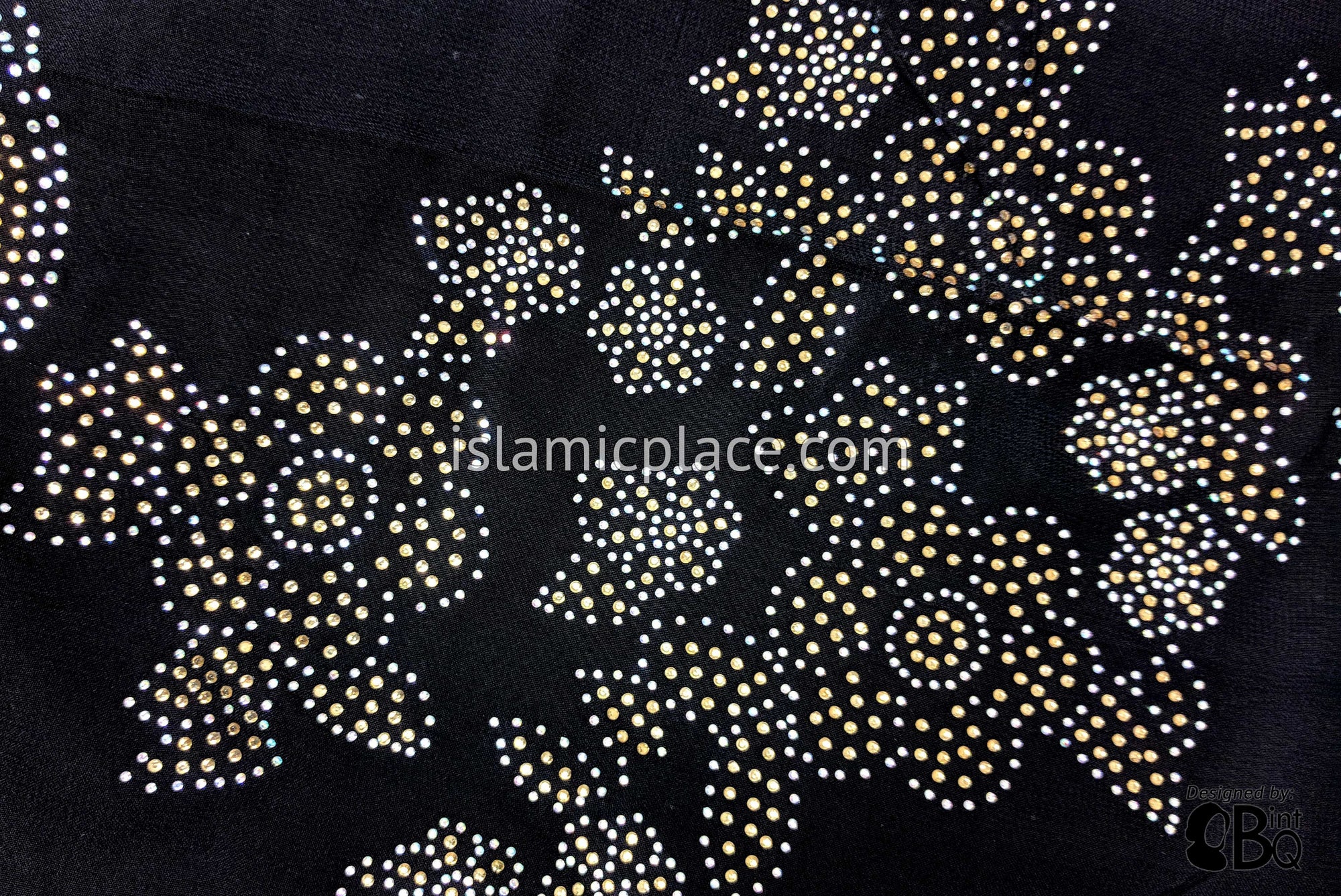 Gold & Silver Motif Long Rectangle Shayla Hijab with Stones 32"x72"