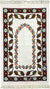 White Prayer Rug with Burgundy, Green and Orange Tulip Mihrab Design - Thick & Heavy