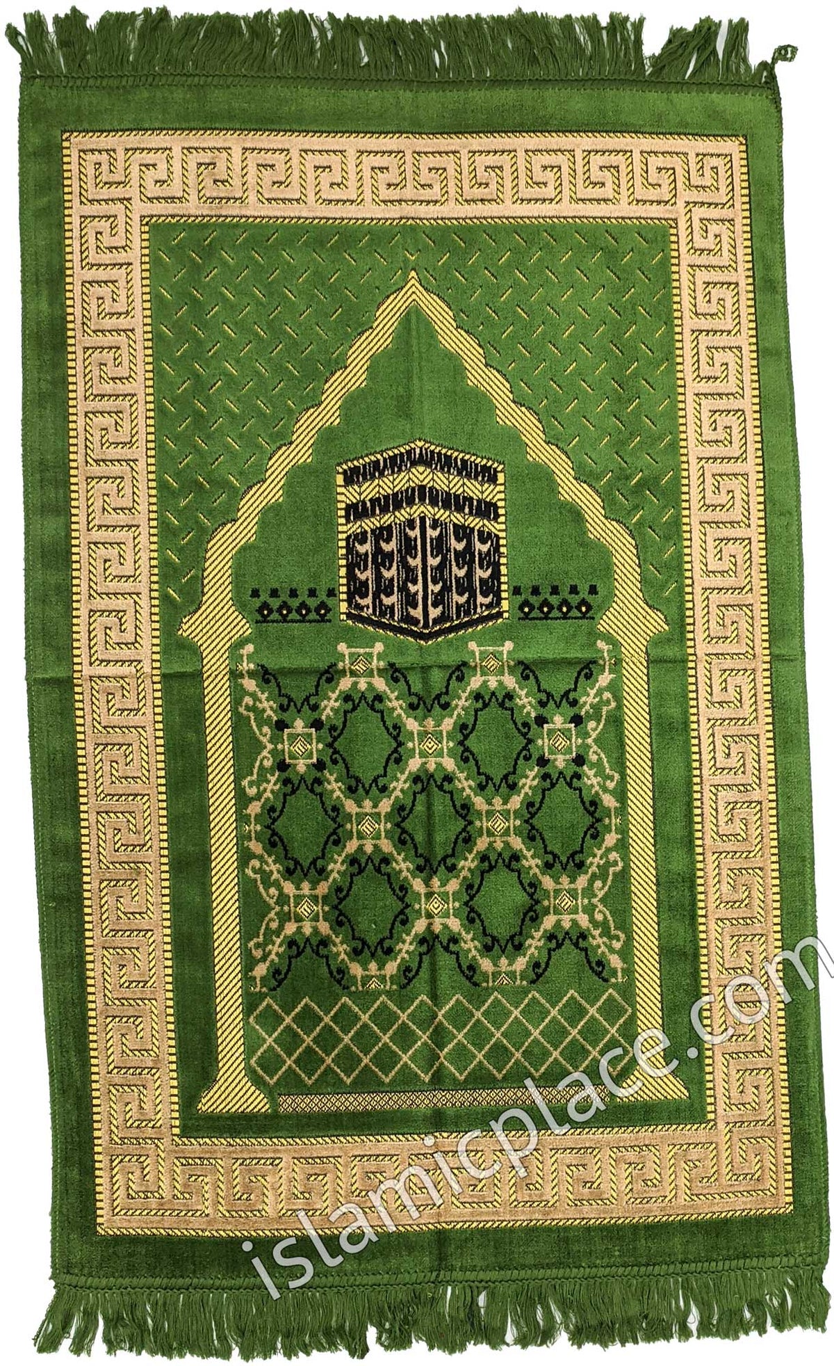 Green Prayer Rug with Black Kaba and Egyptian Border