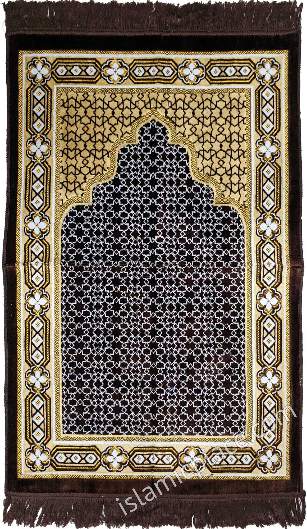 Brown and Caramel Prayer Rug with Grill Mihrab