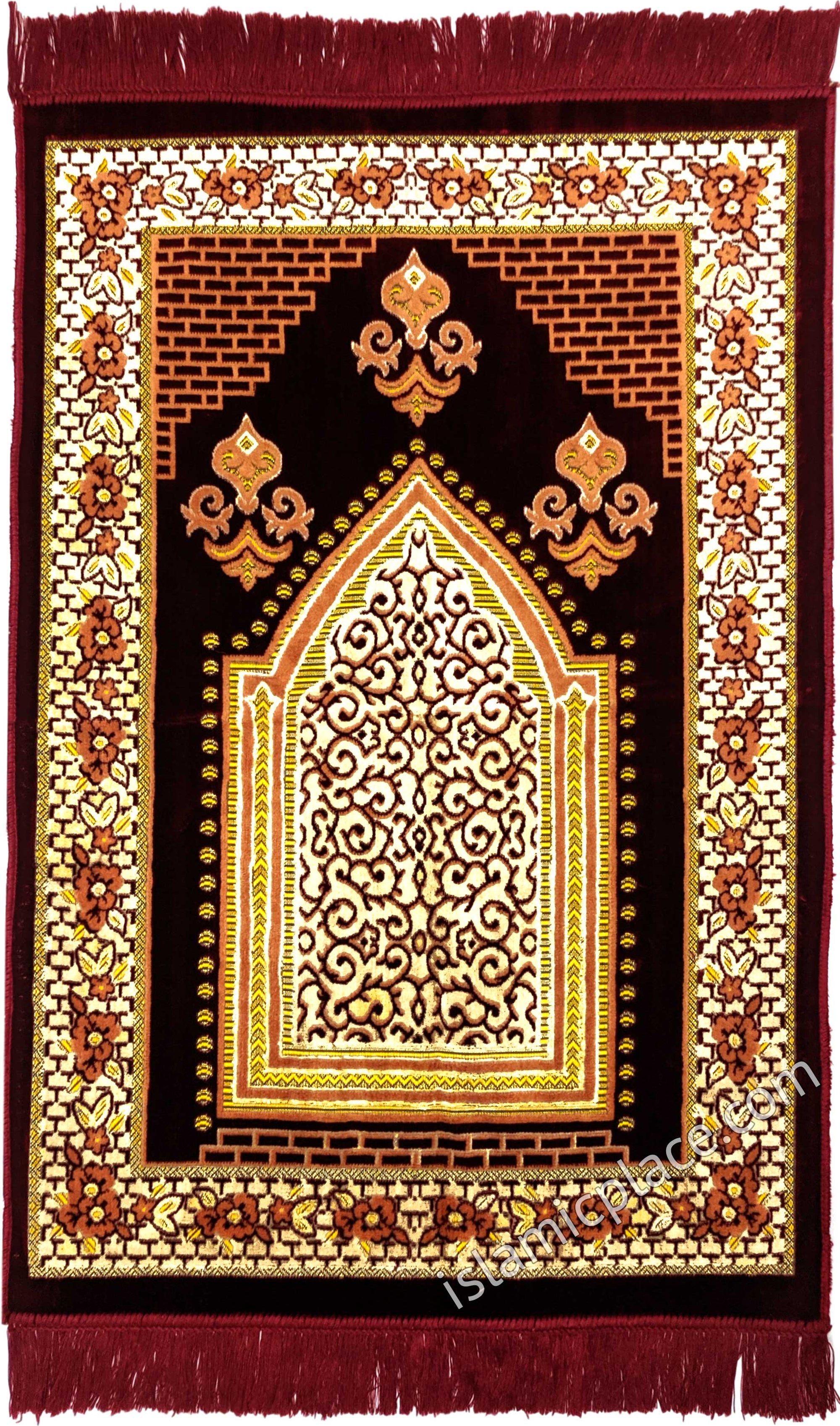 Burgundy Prayer Rug with Brick Mihrab