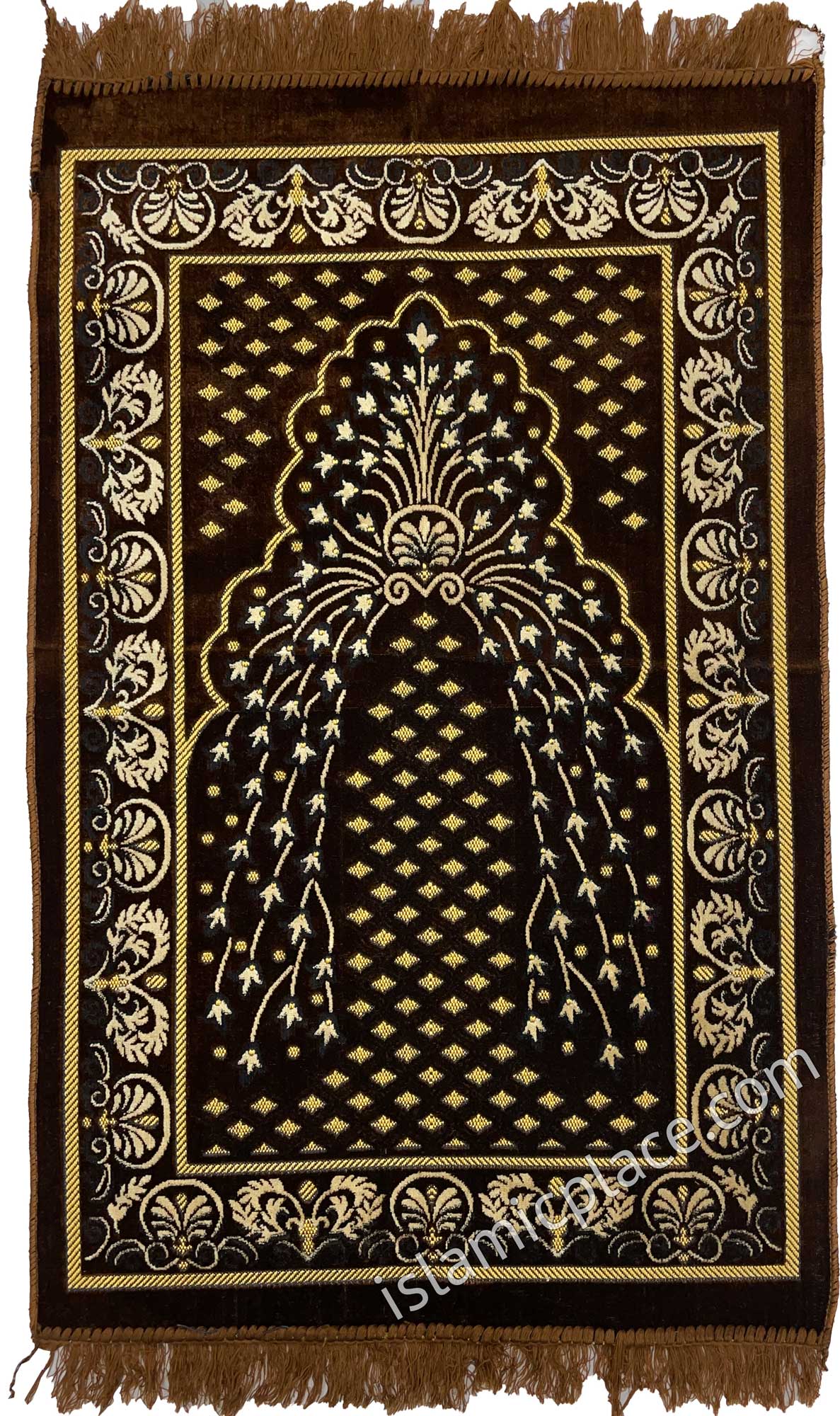 Brown Prayer Rug with Peacock Mihrab