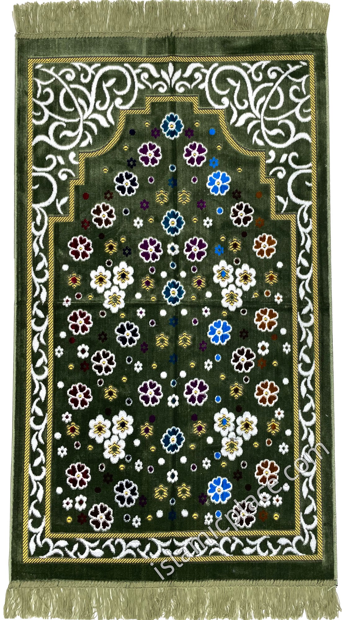 Sage Green Prayer Rug with Floral Paradise Mihrab