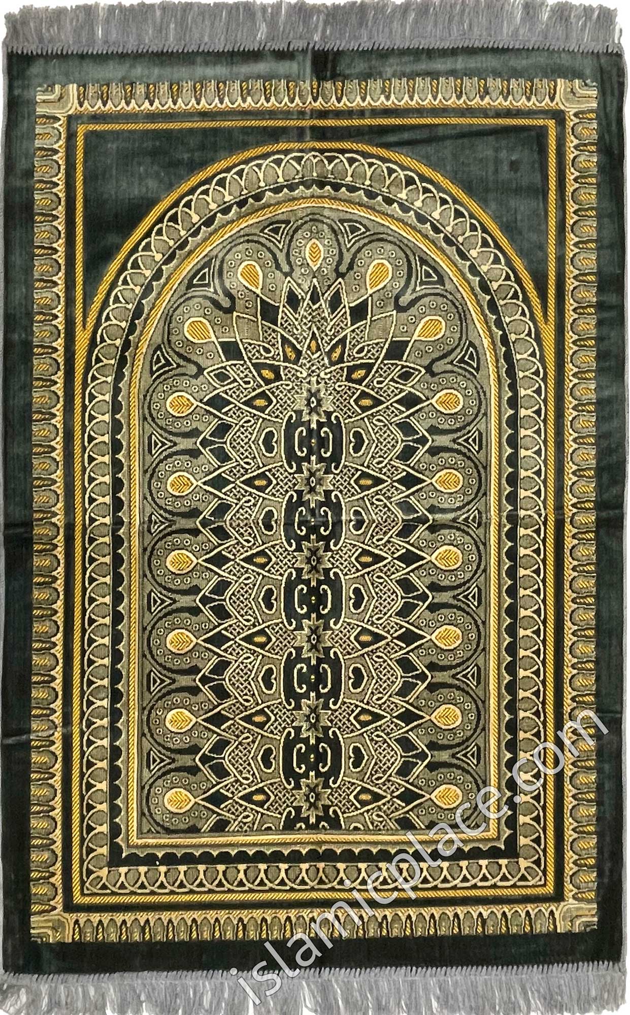 Gray and Gold Prayer Rug With Mesmerizing Mihrab (Big & Tall size)