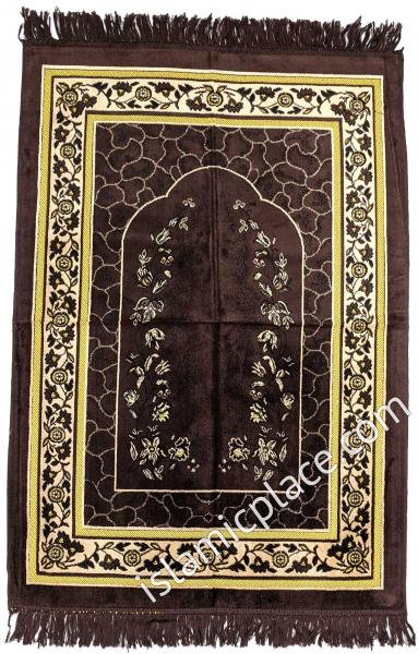 Brown, Tan and Gold Prayer Rug With Garden Mihrab (Big & Tall size)