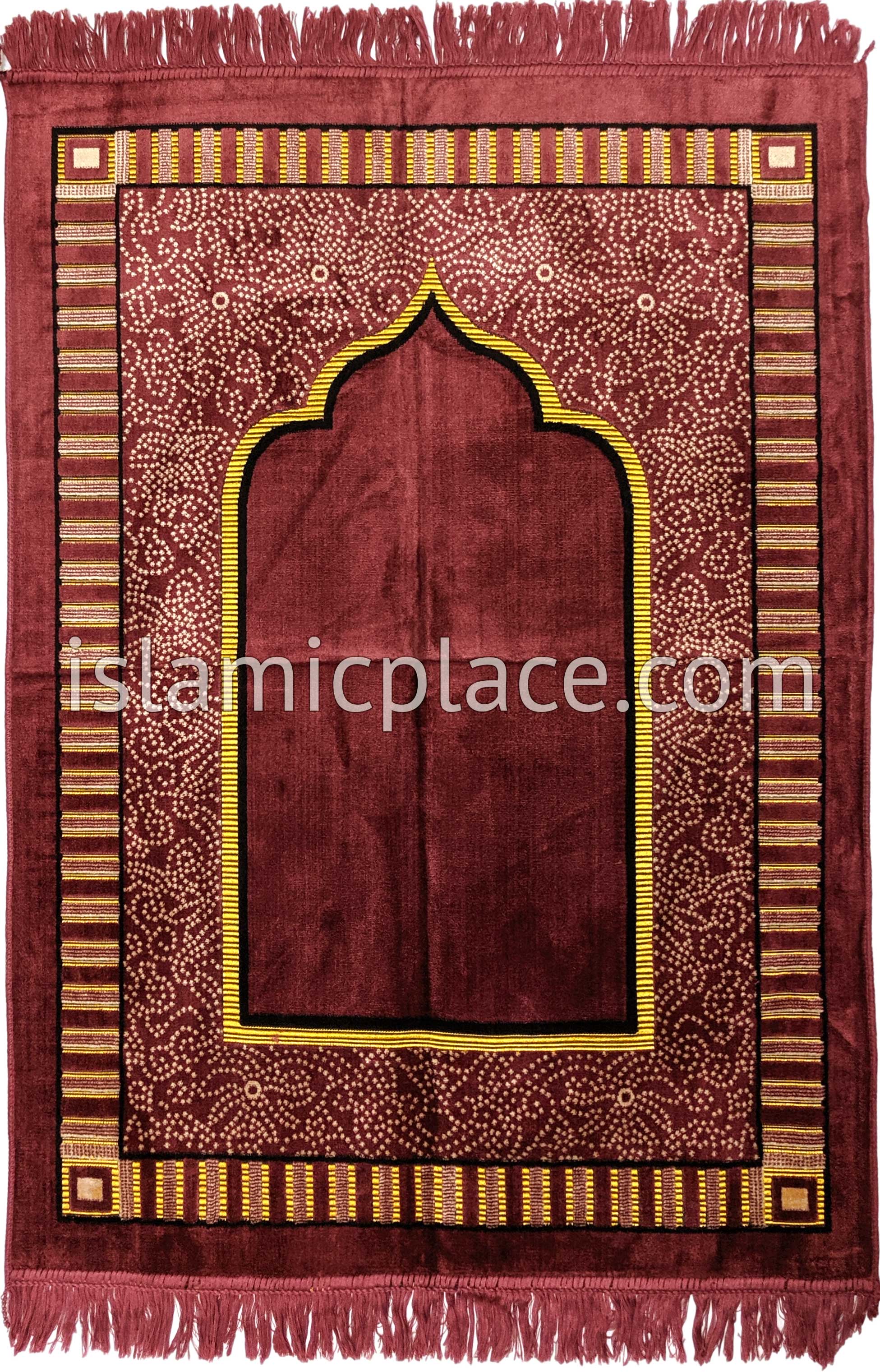 Dusty Rose, Gold and Black Simple Mihrab Prayer Rug (Big & Tall size)