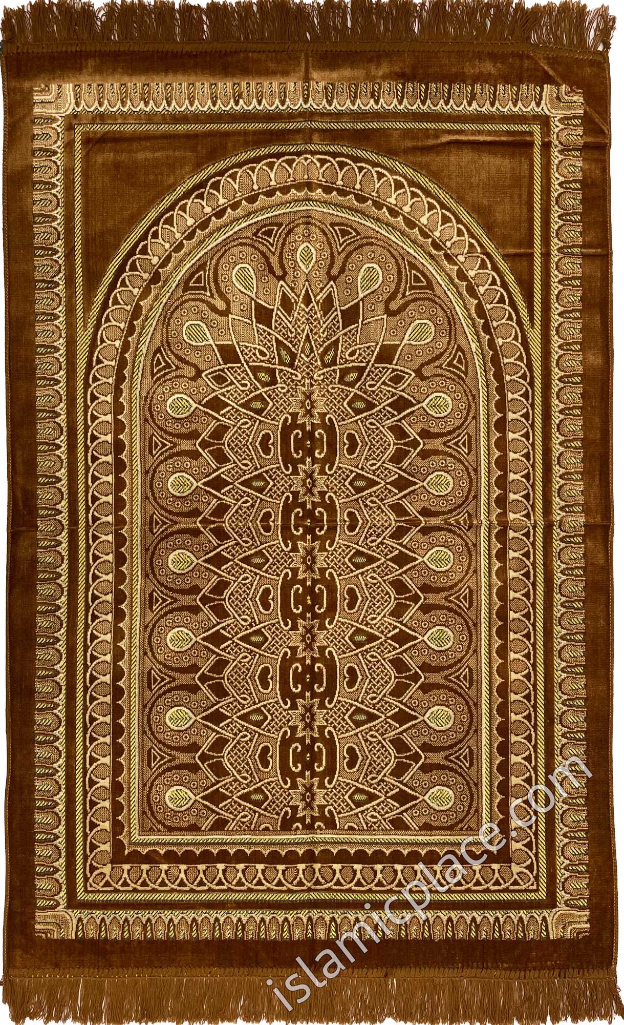 Golden Brown Prayer Rug With Mesmerizing Mihrab (Big & Tall size)